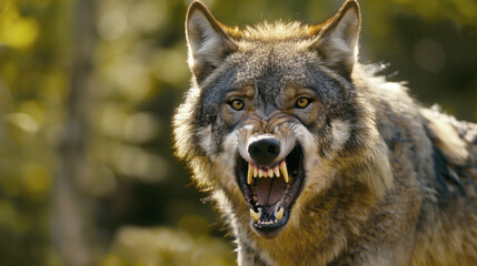 A snarling wolf baring its teeth, ready to defend its territory