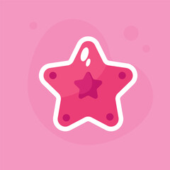 Starfish icon in flat style on pink background. Vector illustration. Summer sticker.