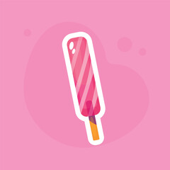 Ice cream icon in flat style on pink background. Vector illustration. Summer sticker.