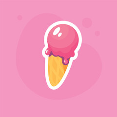 Ice cream vector icon in trendy flat style isolated on pink background. Summer sticker.