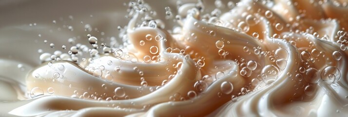 A glossy cream swirls in a macro abstract, capturing purity and freshness. - 791001611