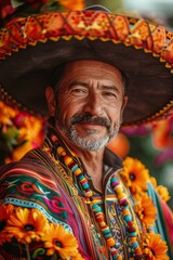Obraz premium Mexican man smiling in sombrero