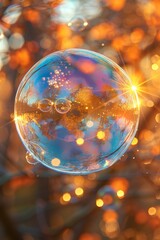 Floating soap bubble in air