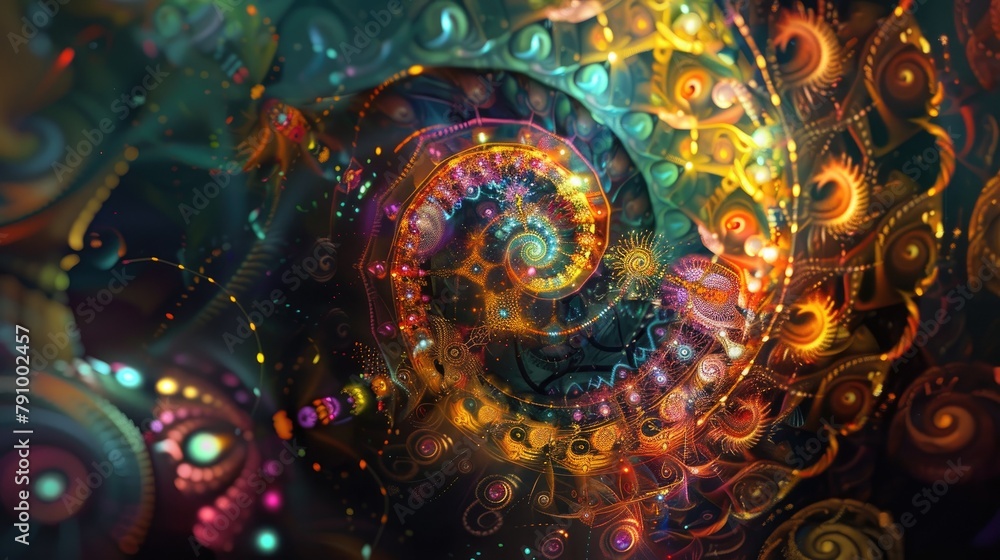 Aufkleber colorful clockwork pattern in a digital form with sacred symbols and geometric shapes captured in ab