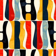A colorful seamless pattern of playful retro futuristic mid-century background.