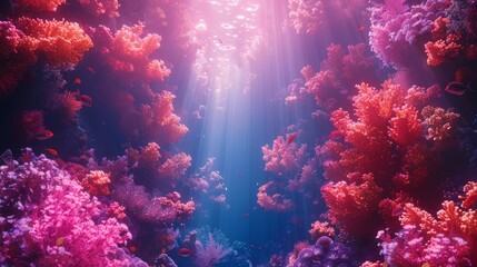 Obraz na płótnie Canvas Vibrant underwater coral reef ecosystem illuminated by sunlight