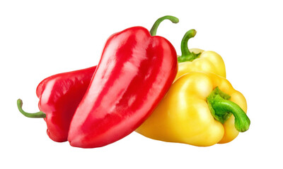 Fresh red and yellow bell peppers. Pepper vegetables. Organic natural foor ingredients. Isolated....