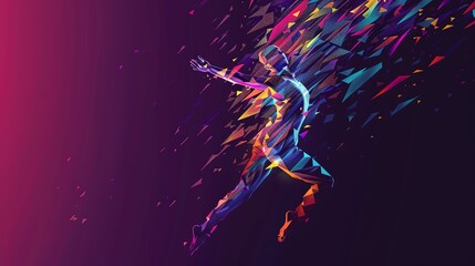 Illustrate an abstract representation of modern dance movements through the lens of a dynamic pixel art style, blending vibrant colors and sharp angles - obrazy, fototapety, plakaty