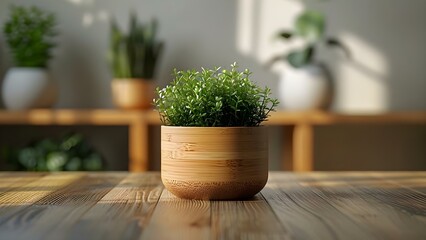 Eco-friendly Bamboo Plant Pot Mockup for Laser Cutting. Concept Product Mockup, Laser Cutting, Eco-Friendly, Bamboo, Plant Pot