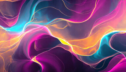 Abstract neon painting effect background. Creative vibrant liquid texture with waves and swirls.