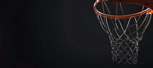 Sport concept. Basketball. Scoring basket with black background and empty space