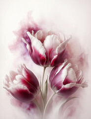 Abstrakcyjne kwiaty, bordowe tulipany. Tapeta ścienna