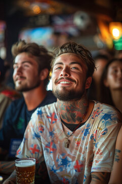 Men sitting together at bar during fa cup final