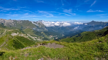 Scenic mtb trail along ancient pathway from the Alps to the sea, through the Italian regions of...