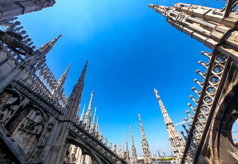 External view of Milan Cathedral (Duomo di Milano) from the Piazza del Duomo, Milan, Lombardy,...