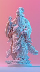 Statues of Chinese gods, atmosphere, pop art, synthwave 80's in art design.