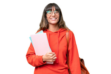 Young student caucasian woman over isolated background laughing