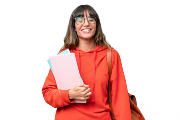 Young student caucasian woman over isolated background laughing