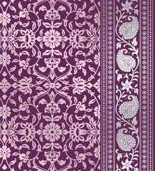 wedding card design, traditional paisley floral pattern , royal India	