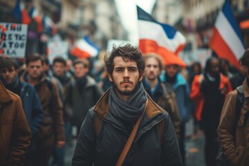 France Large crowd at protest smoke greande in backgroun dholding placard marching against the French government's planned pension reform to push the retirement age dissatisfied with politics and laws