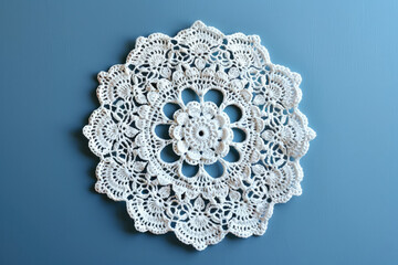 White hand made crochet lace white doily - obrazy, fototapety, plakaty