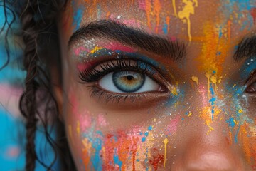 Womans face covered in paint close-up
