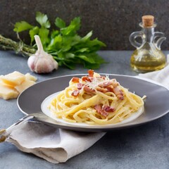 Pasta Perfection: Hot and Fragrant Carbonara Pasta Tossed with Bacon, Egg, Pepper, and Cheese