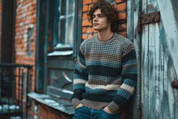 Fototapeta premium Man in knitted handmade sweater