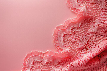 Pink hand made crocheted coaster lace doily - obrazy, fototapety, plakaty