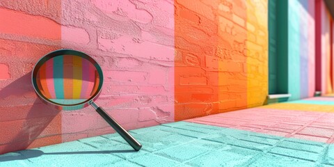 Vibrant Discovery: Magnifying Glass on Colorful Wall