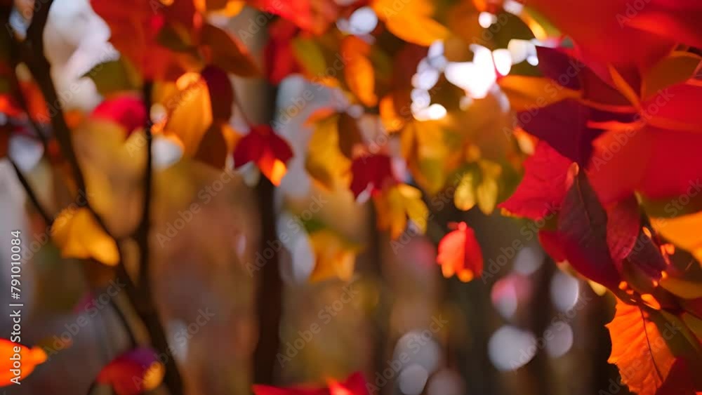Aufkleber group of red and yellow leaves hanging from tree generative ai