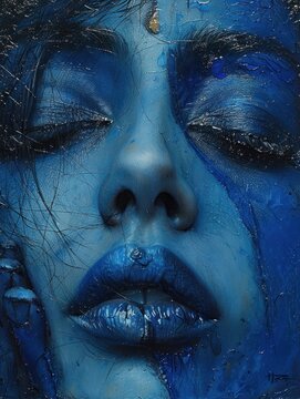 Enigmatic Elegance: Womans Face Adorned in Blue