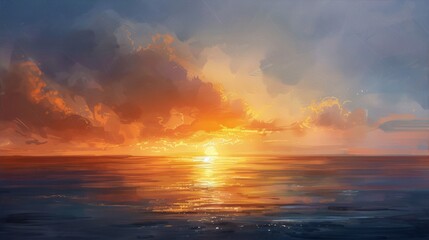 Fototapeta premium Vibrant??seascape??with??sunlight??reflecting??on the ocean??in??a digital painting???style.