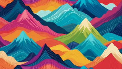 Fototapeta na wymiar Vibrant Abstract Mountain Landscape, Colorful Decorative Wavy Wallpaper Background.