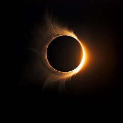 Intimate view of a partial solar, focusing on the crescent sun as it peeks from behind the moon, The image captures the eerie, subdued lighting and the profound silence 