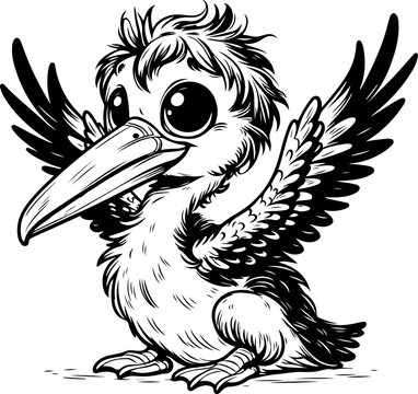 recommend clip art: Pelican black outline children coloring book illustration.