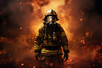 A protective suit against high heat protects firefighters from flames. International firefighter day concept.