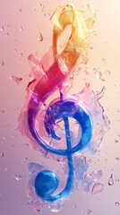 Volumetric musical treble clef in neon colors on a minimal background - 791012699