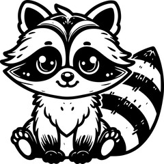 Obraz premium Raccoon black outline children coloring book illustration.