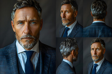 A portrait of a distinguished middle-aged man in a modern business suit, exuding confidence and professionalism