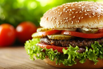 Tasty burger delicious fast food high quality food sandwich tomato cheese hamburger american lunch...
