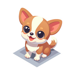 Isometric cute happy chihuahua puppy cartoon character design isolated on white background, cute animal clip art, vector illustration.