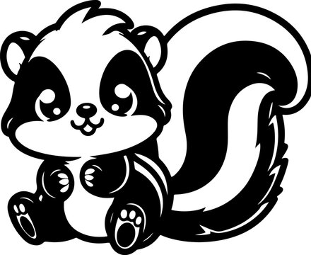 recommend clip art: Skunk black outline children coloring book illustration.