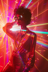 Vintage Disco Night: Woman in Retro Outfit at Club 