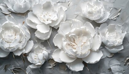 Ethereal Peonies: 3D Textured Painting on Grey Background