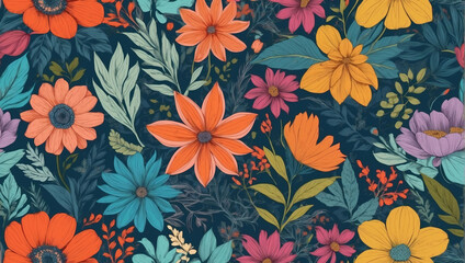 Vibrant Hand-Drawn Floral Collage