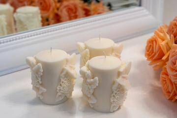 3 butterfly and flower white soy wax candles