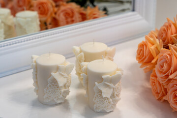 3 butterfly and flower white soy wax candles