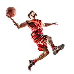 Naklejka premium basketball player with ball on transparent background png