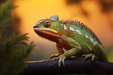 Chameleon  at outdoors in wildlife. Animal